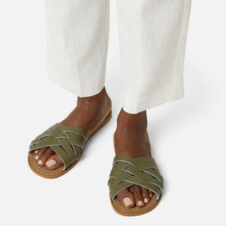 Retro Slide Olive Womens Sandal - Women's Narrow Fit Sandals - Salt-Water Sandals EU